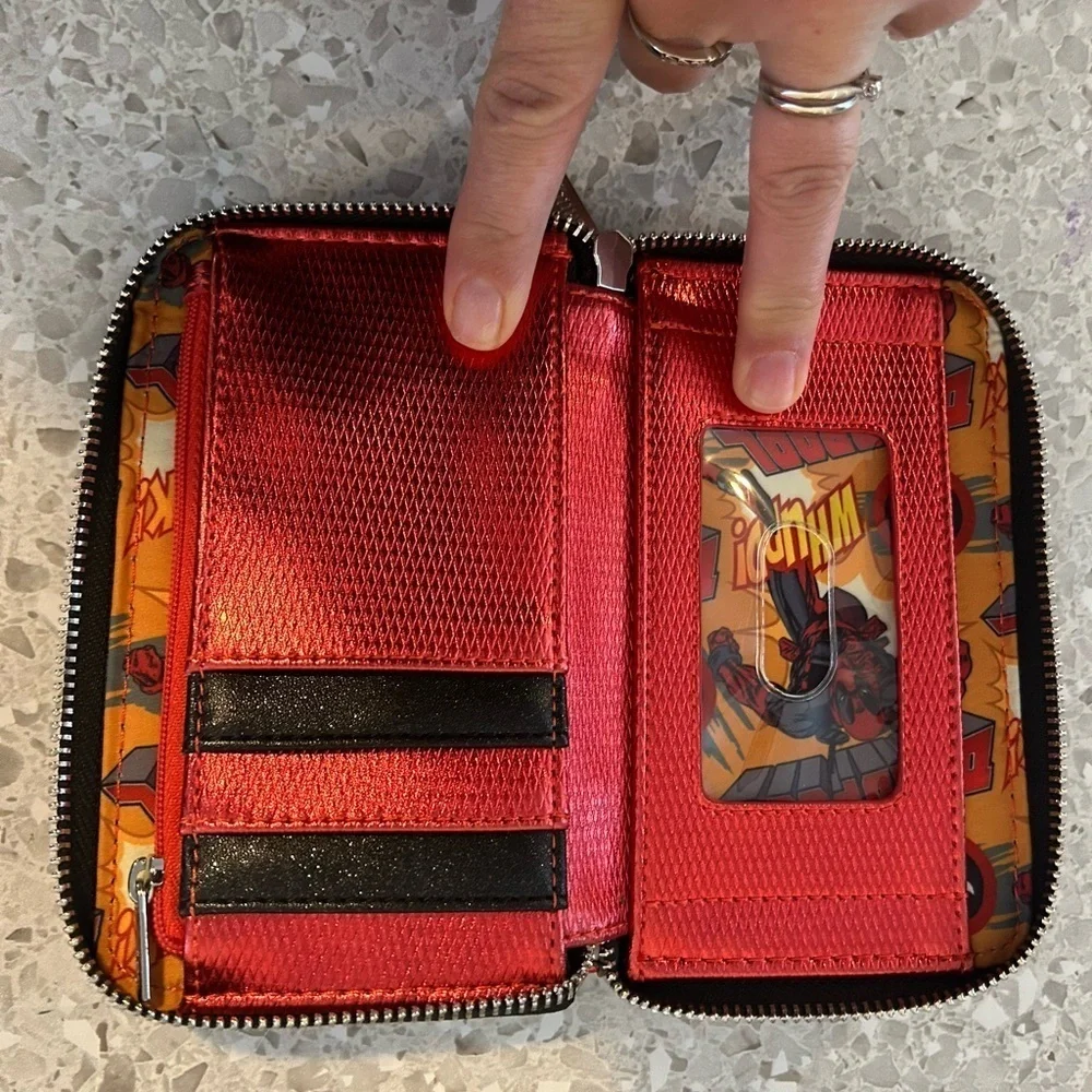 Loungefly Marvel Black Wallet with Red Deadpool Emblem